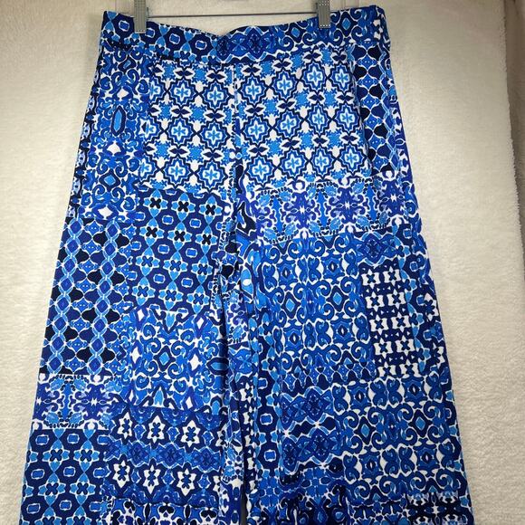 Isaac Mirzah Live Blue Floral Pull On Wide Leg Flowy Stretch Pants Womens Medium - Picture 6 of 13